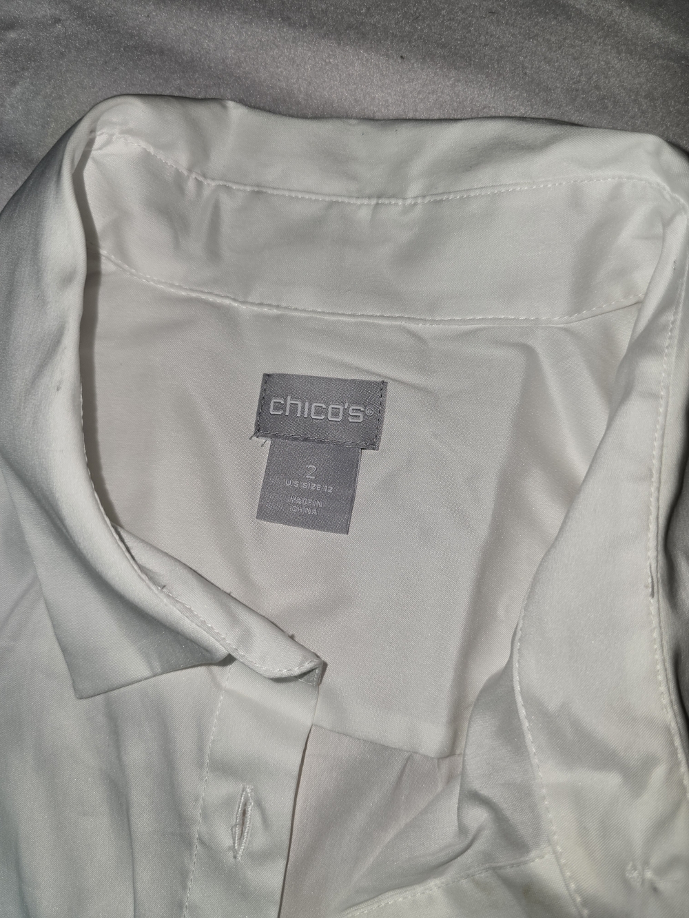 Chico's White Button-Front Shirt with Eyelet Cutout Sleeves - Picture 2 of 11
